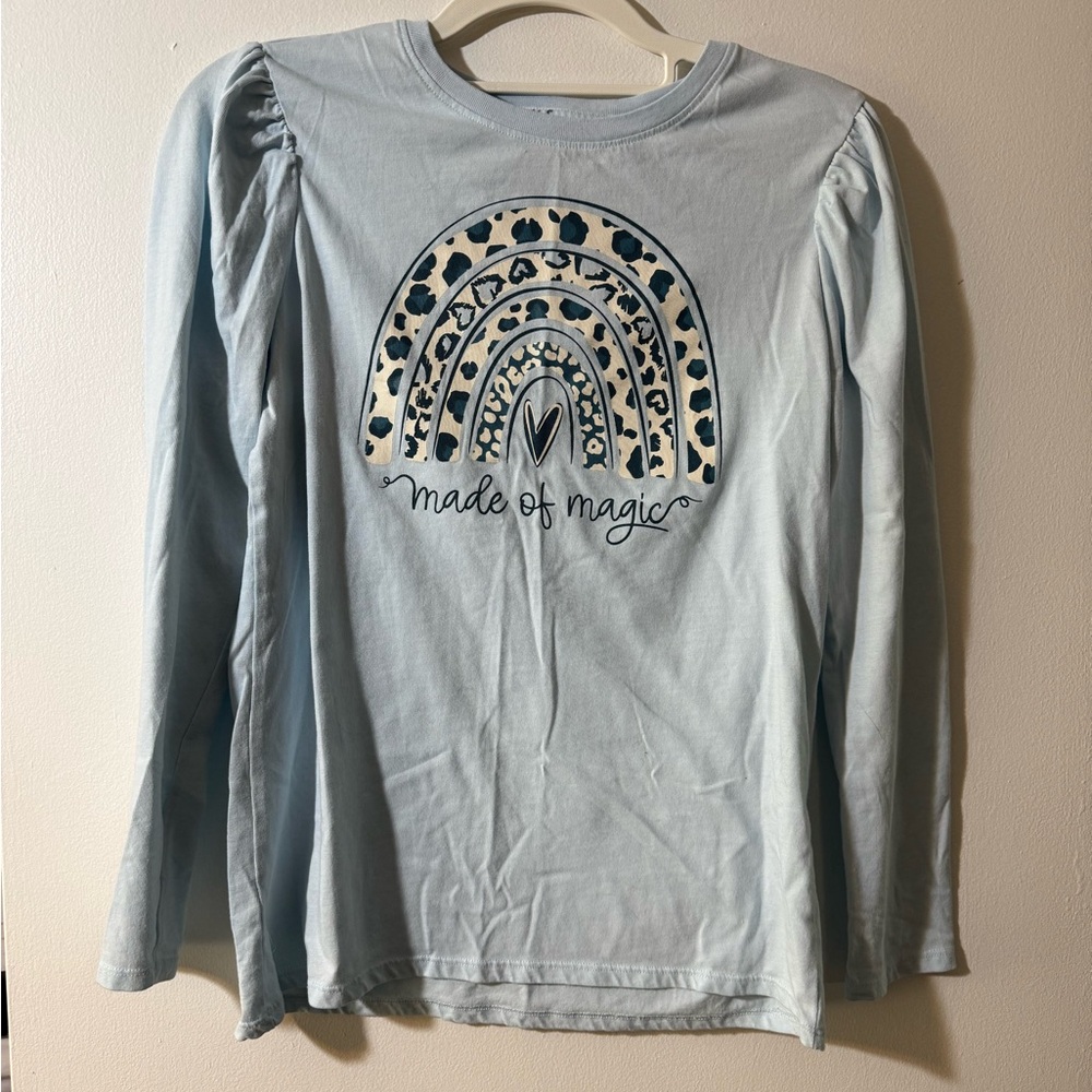 Light Blue Long Sleeve Shirt with Rainbow Print